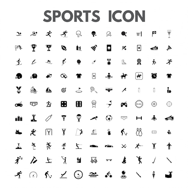 Бесплатное векторное изображение Вектор черные спортивные набор иконок на белом