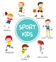 Free vector sports kids set concept