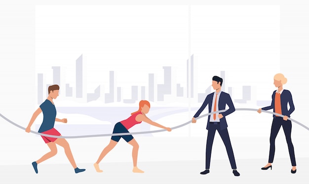 Free vector sports people competing against business representatives banner