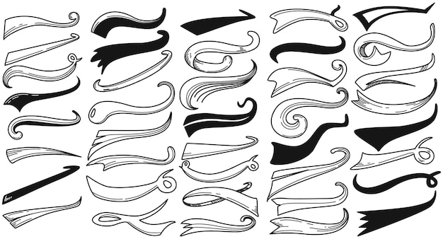 Free vector sports swash underline shapes set in retro style swoosh text tails black swirl for baseball or footb