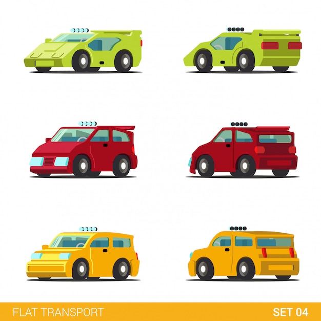 스포츠카 초차 해치백 택시 택시 자동차 재미 전송 평면 세트