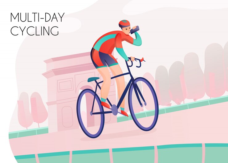 Free Vector sportsman with water bottle in bright athletic clothing during multi day cycling on arch  