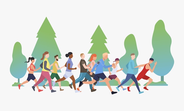 Спортивные люди бегут марафон в парке иллюстрации