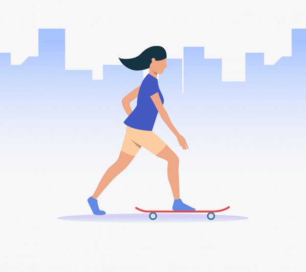 Free vector sporty woman riding skateboard