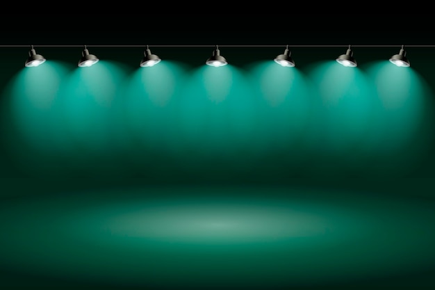 Free vector spot lights background green studio