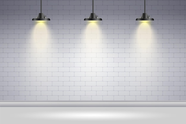 Free vector spot lights background white brick wall