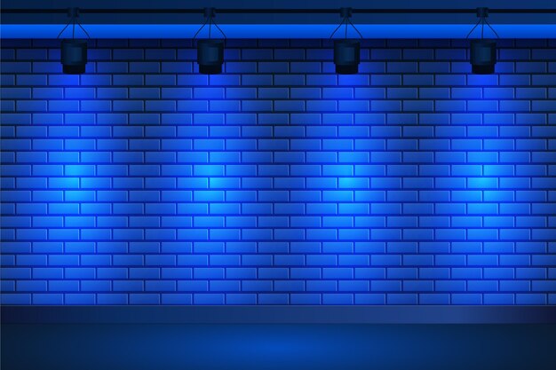 Spot lights on blue brick wall background