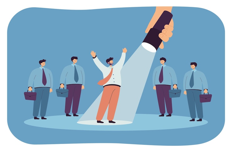 मुफ़्त वेक्टर spotlight on businessman standing out in crowd of people