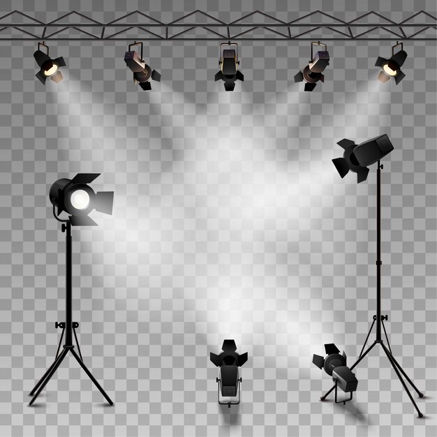 Прожекторы реалистичный прозрачный фон для показа конкурса или интервью
