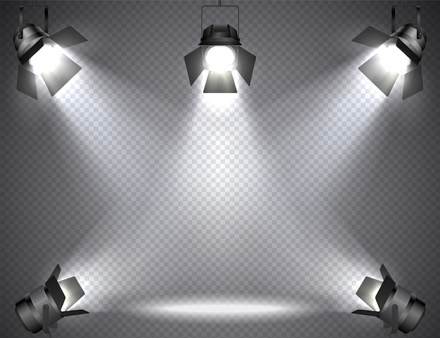 Spotlights with bright lights on transparent