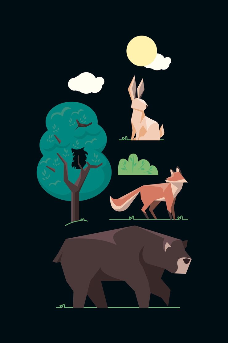 Free Vector spring animals and tree