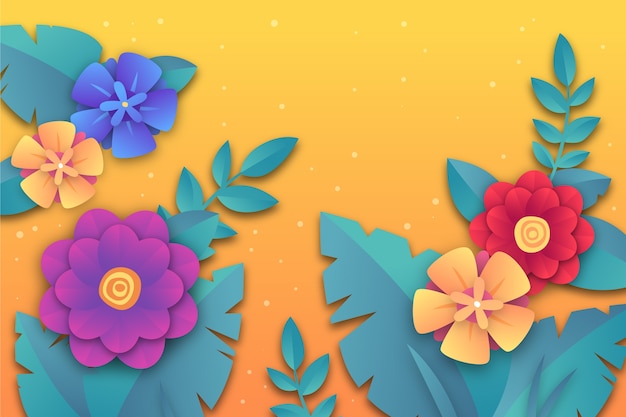 Spring background in colorful paper style with flowers