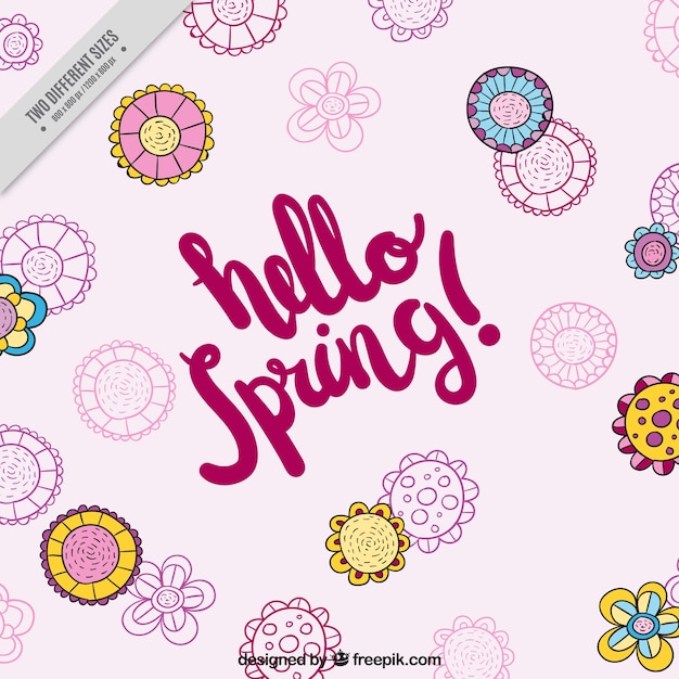 Spring background of hand drawn ornamental flowers 