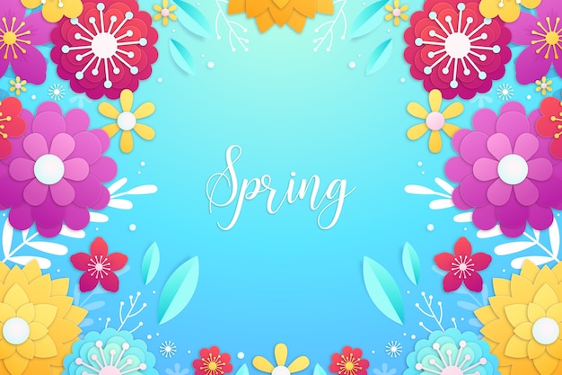 無料ベクター 花のカラフルなフレームとカラフルな紙のスタイルで春の背景