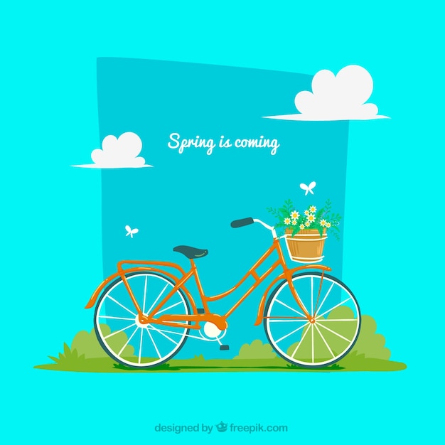 Free vector spring background with bike and flowers