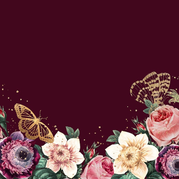 Spring background with blooming flower border