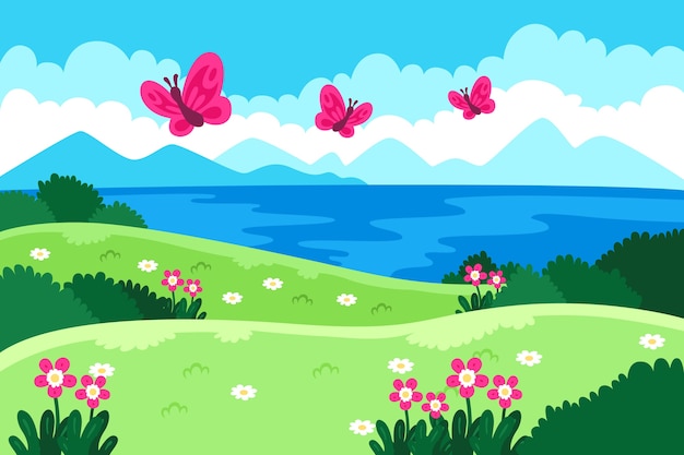 Spring background with butterflies