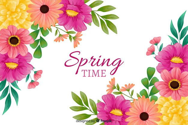 Spring background with colorful flowers