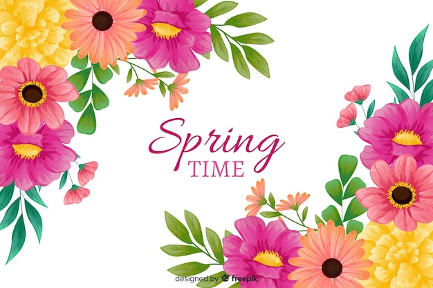 Spring background with colorful flowers