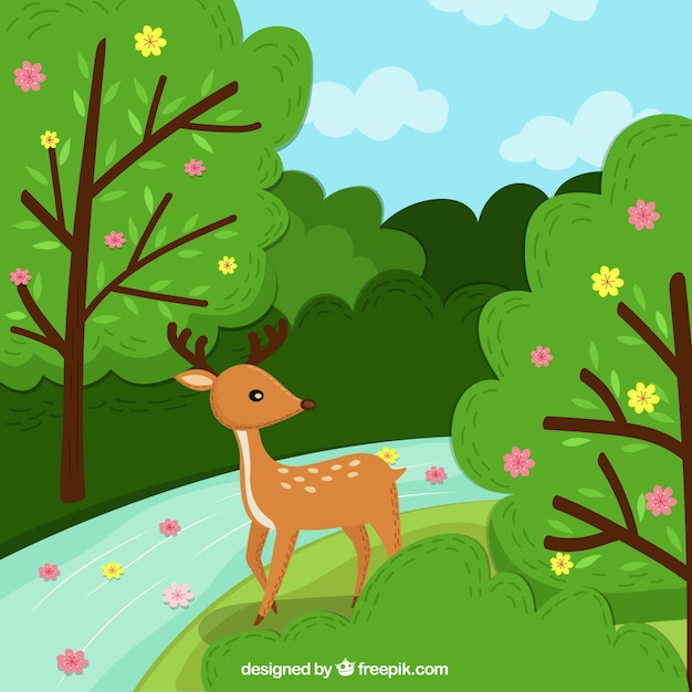 Spring background with deer