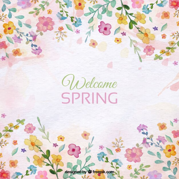 Spring background with floral watercolor details