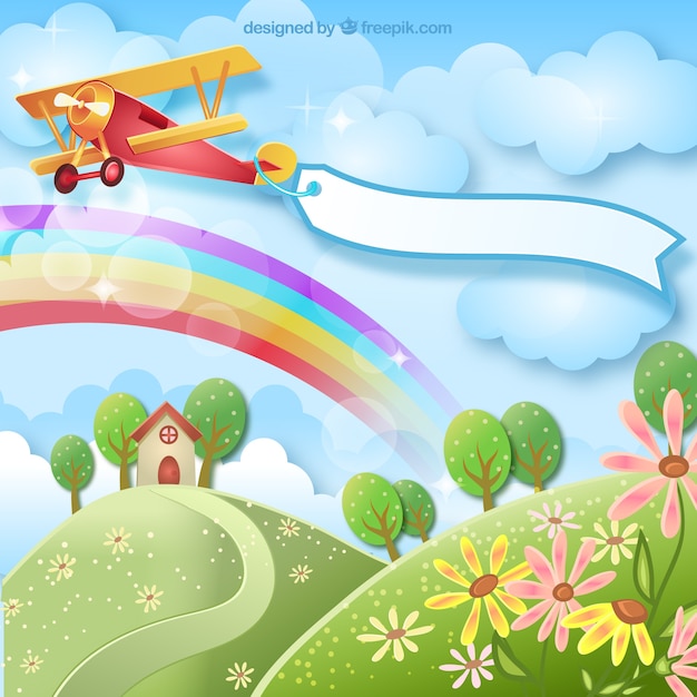 Vettore gratuito primavera sfondo con un aereo