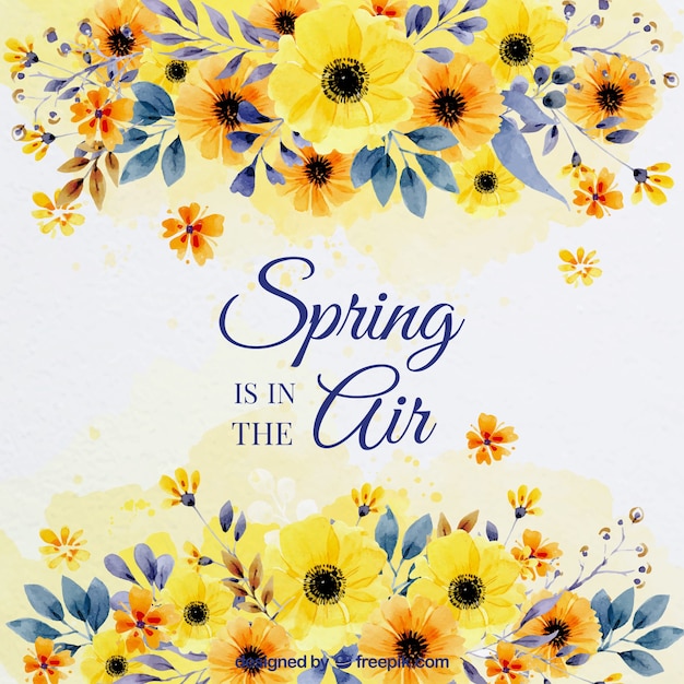 Free vector spring background with watercolor flowers