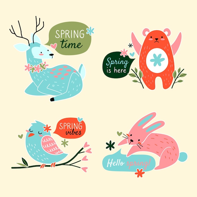 Spring badge collection with cute animals