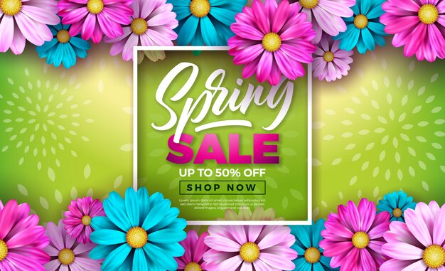 Spring banner. Floral Design Template with Typography Letter