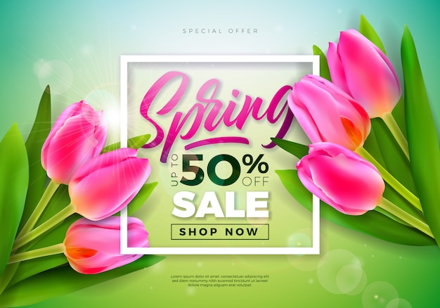 Spring banner. floral design template with typography letter