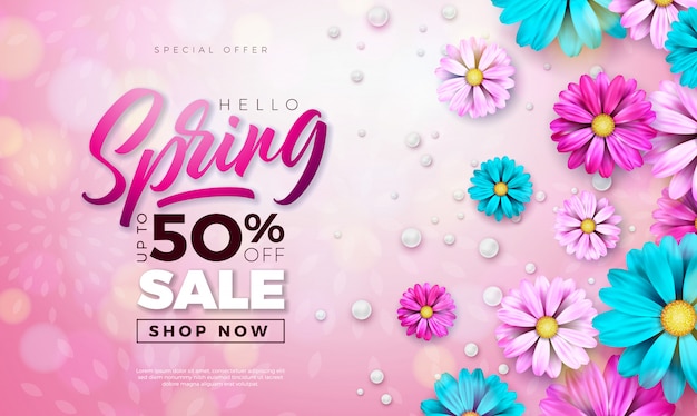 Spring banner. Floral Design Template with Typography Letter