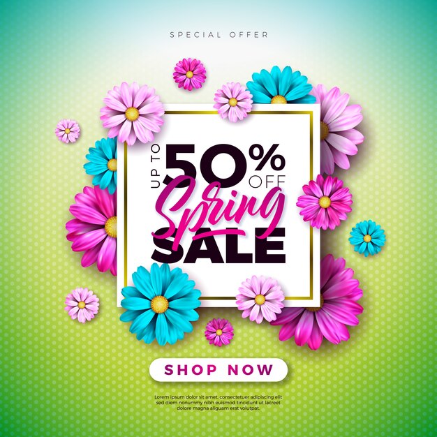 Spring banner. Floral Design Template with Typography Letter