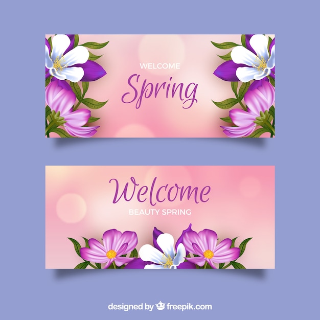 Spring banners in realistic style