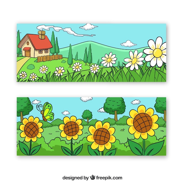 Spring banners with landscape