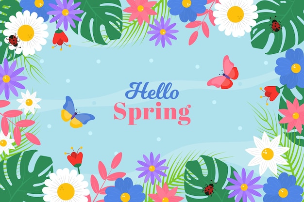 Spring blooming flowers background flat design