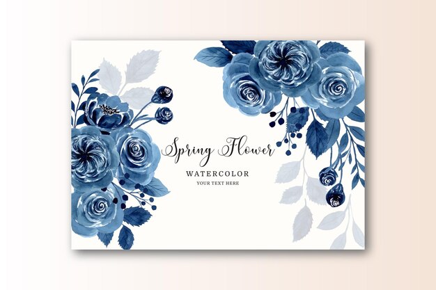 Весенняя синяя цветочная открытка с акварелью