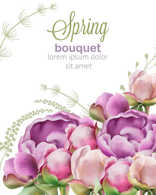 Free vector spring bouquet of peony and tulip flowers in watercolor style