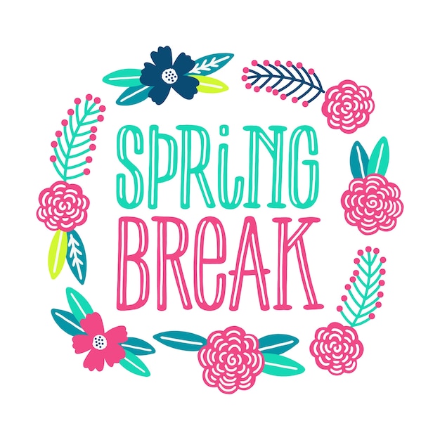 Free vector spring break lettering with flowers