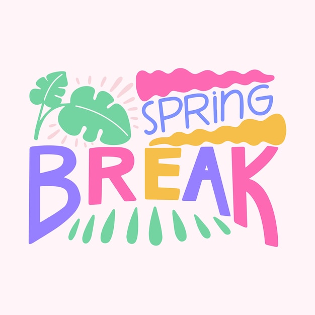 Spring break lettering with leaves