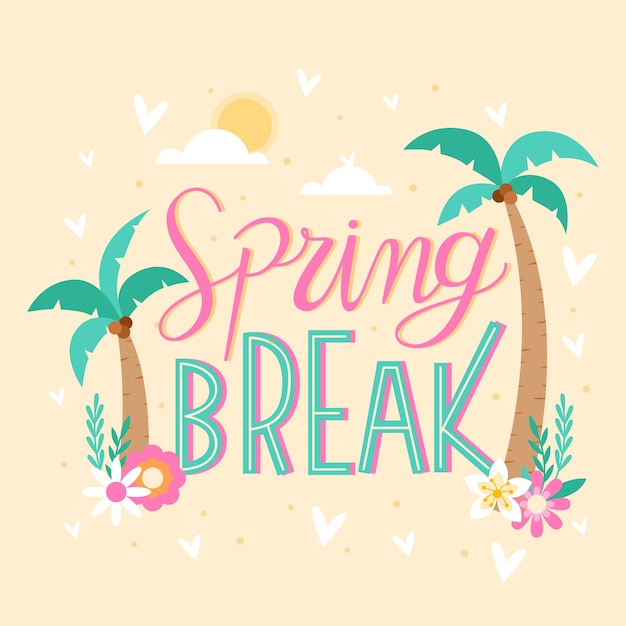 Free vector spring break lettering with palm trees