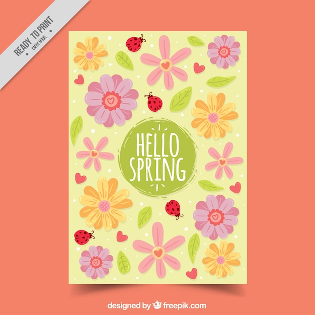 Vettore gratuito carta di primavera con fiori disegnati a mano