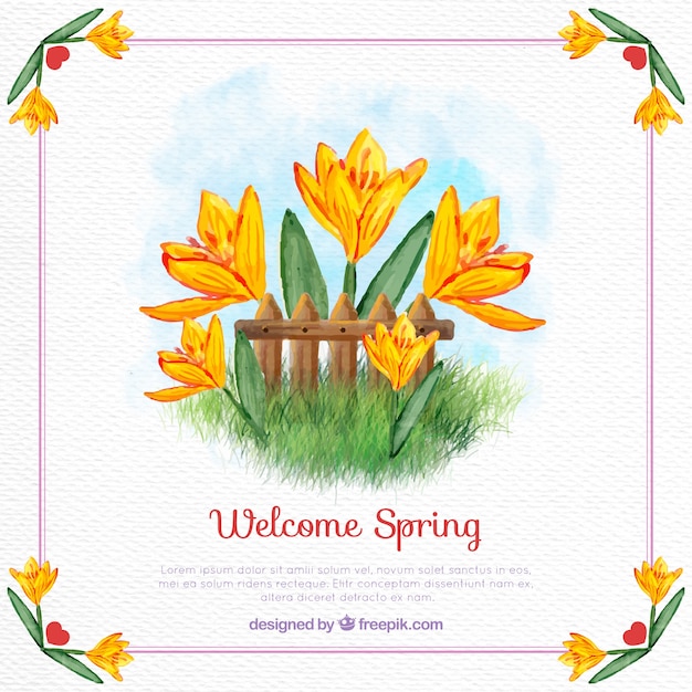 Free vector spring card of yellow watercolor flowers