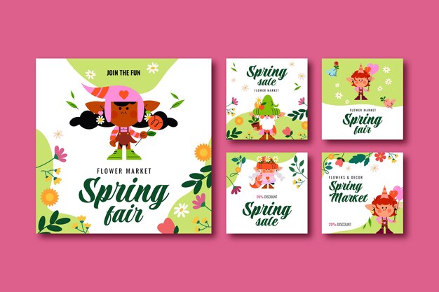 Free vector spring celebration floral instagram posts collection