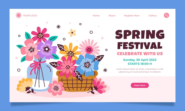 Free vector spring celebration floral landing page template