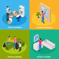 Free vector spring cleaning isometric composition set