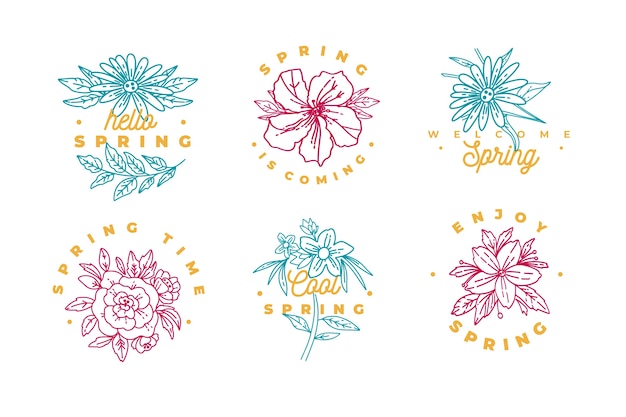 無料ベクター 春の冷たい色の花のバッジコレクション