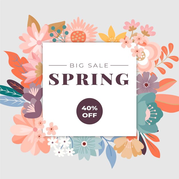 Spring collection sale design with colourful flowers