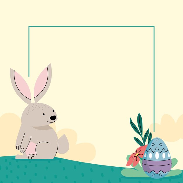 Spring egg and rabbit in frame