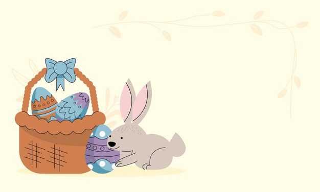 Spring eggs in basket with rabbit