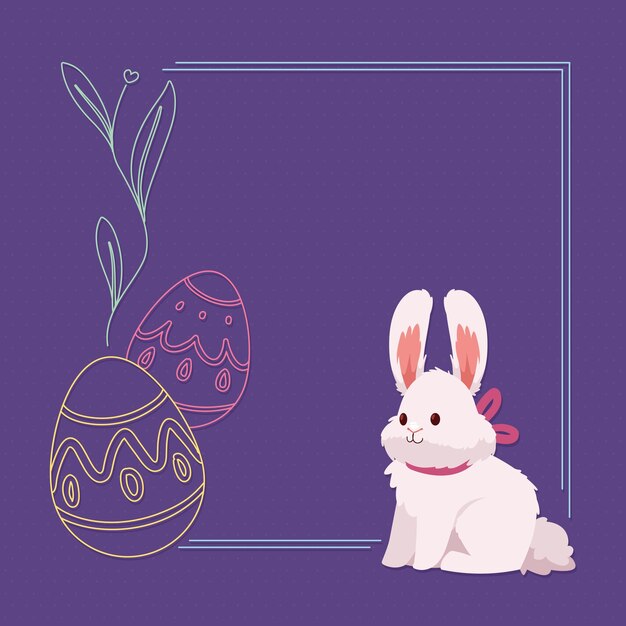 프레임에 봄 계란과 토끼